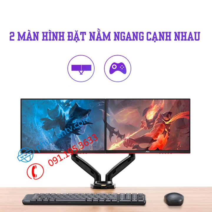 Giá treo màn hình F160 - Giá treo hai màn hình NB F160 17 - 27 inch gắn bàn / Model mới 2022