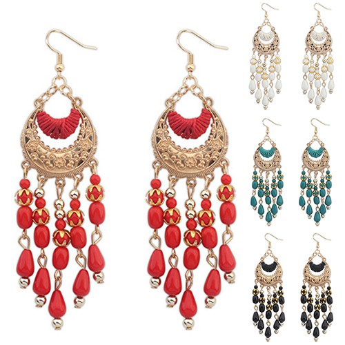 [LK] Đôi Khuyên Tai Tua Rua Hình Trăng Lưỡi Liềm Phong Cách Boho Cổ Điển Cho Nữ