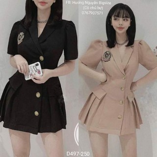 60-90kg bigsize đầm cổ vest phối nút d497