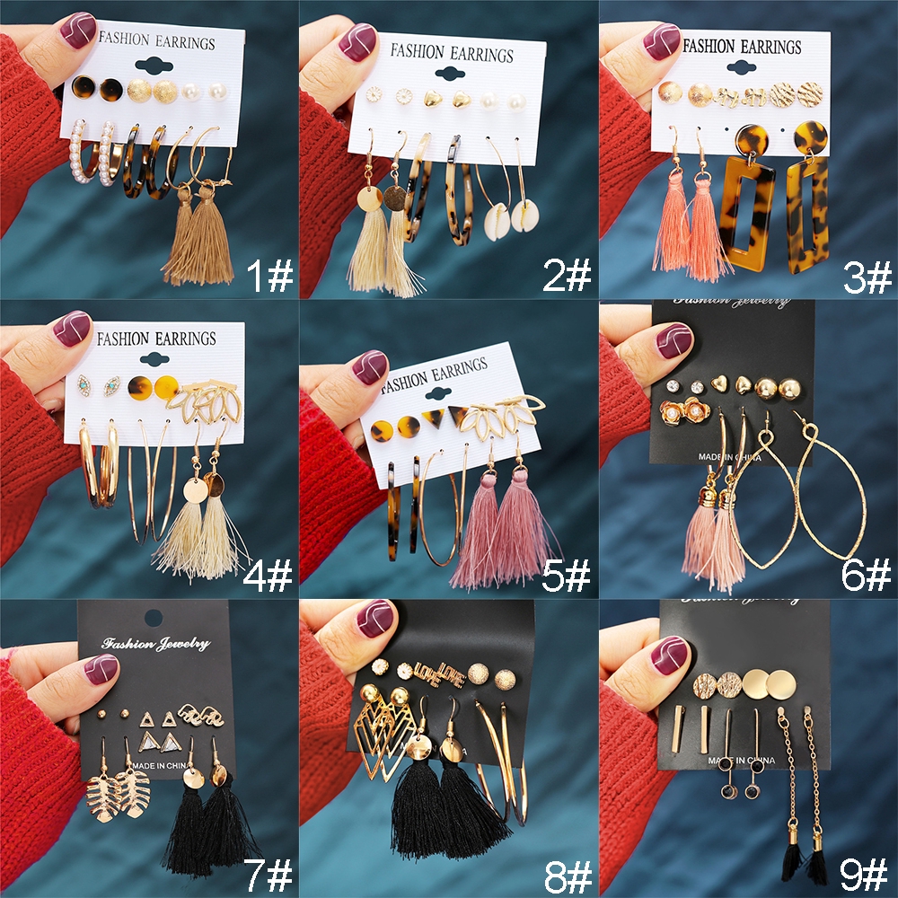 Bộ 6 cặp bông tai nhiều kiểu dáng phong cách Bohemian cho nữ