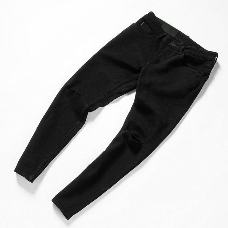 Quần jean nam đen Gấu 194 trơn &amp; rách vải jeans bò cotton duck cao cấp mềm mịn, co dãn - form slim fit [có Bigsize]