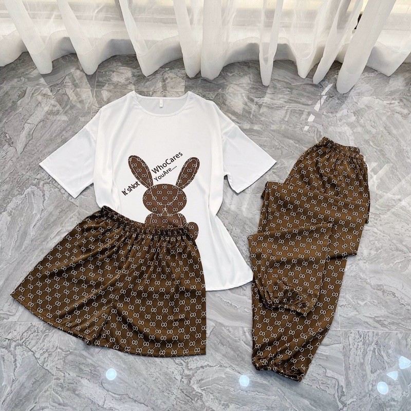 Set 3 món (1 áo, 1 đùi, 1 dài) thỏ co,co nâu, hồng