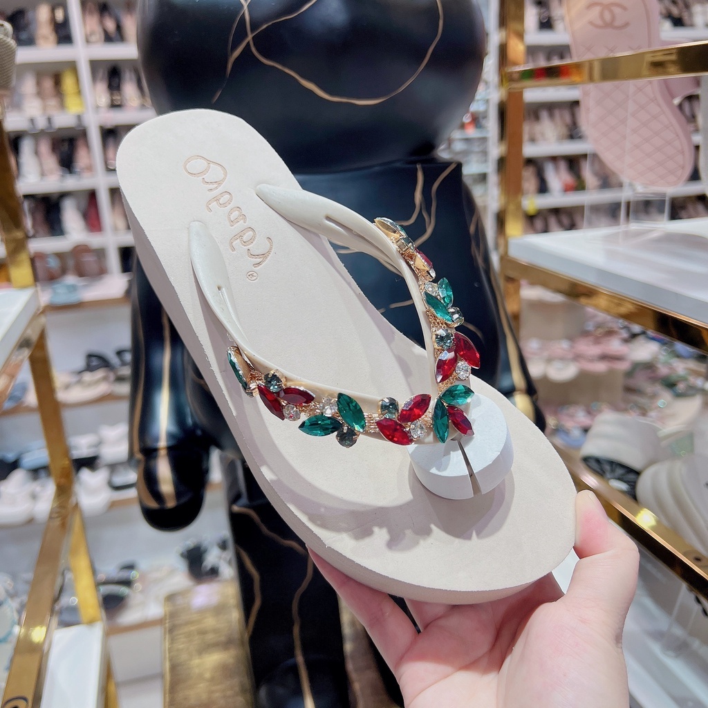 Dép Xỏ Ngón Nữ Đính Đá Cao 5cm QC Cao Cấp TRINH LÊ SHOP GIÀY DÉP