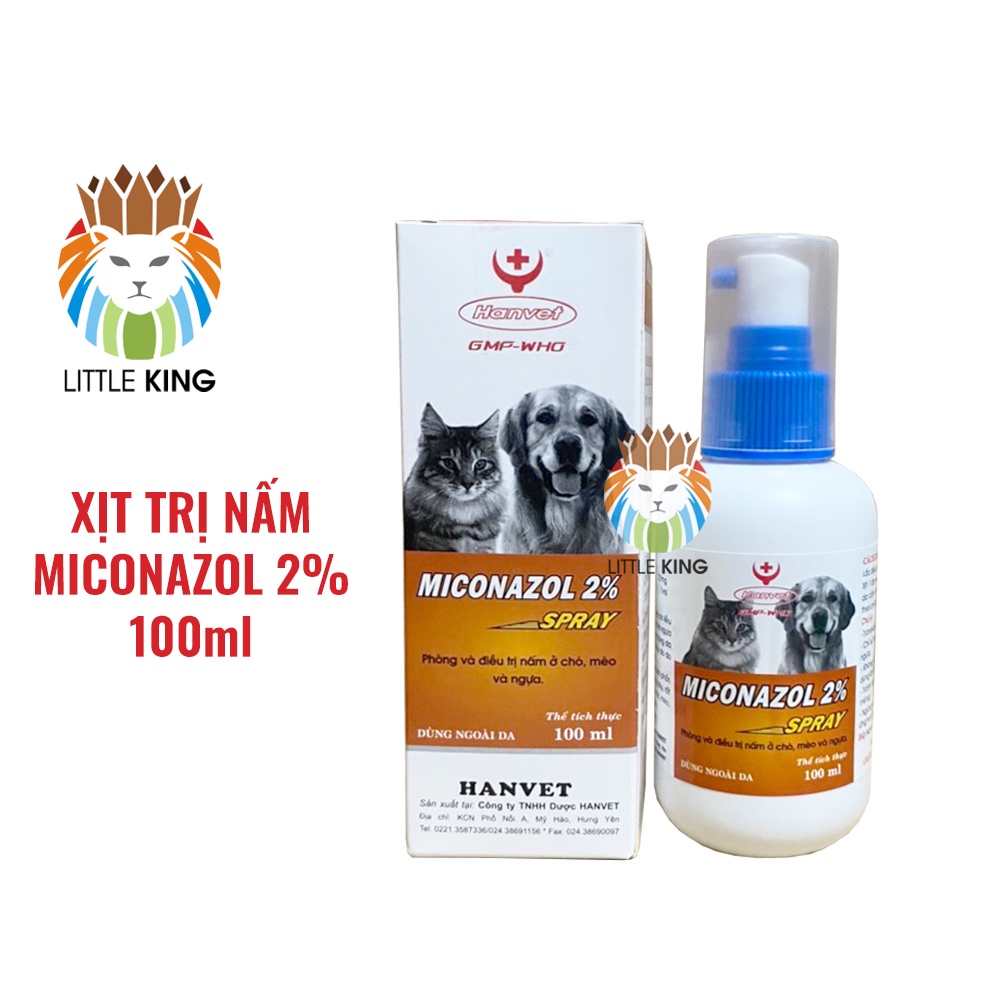 Xịt trị nấm cho chó mèo, thú cưng Miconazol 2% chai 100ml Hanvet