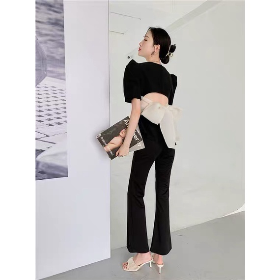 Set áo nơ lưng sang chảnh + quần giả váy