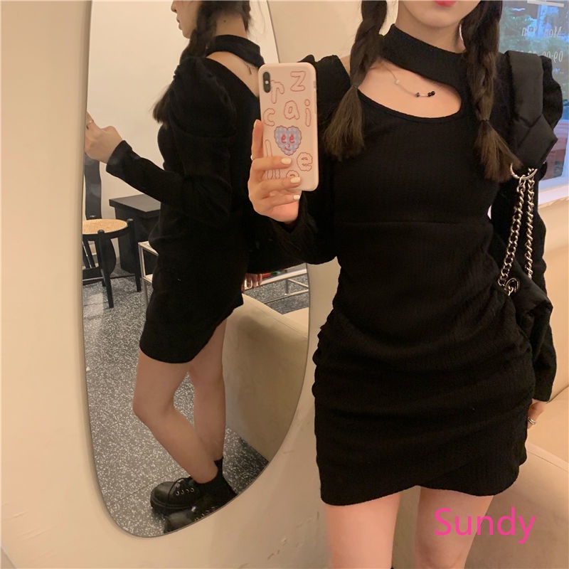 Đầm Dài Tay Màu Trơn Thời Trang Mùa Thu Quyến Rũ Giản Dị Dành Cho Nữ