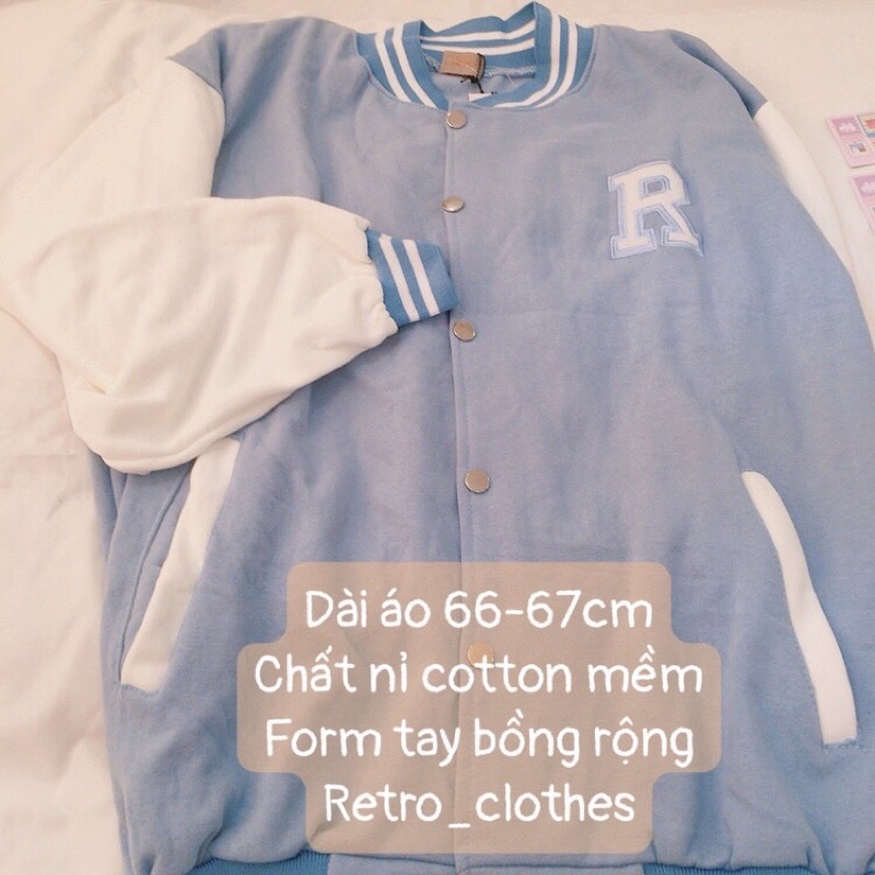 🍂 Áo Bomber Nam Nữ Cúc Bấm Thêu Nổi Chữ R Chất Nỉ Cotton | BigBuy360 - bigbuy360.vn