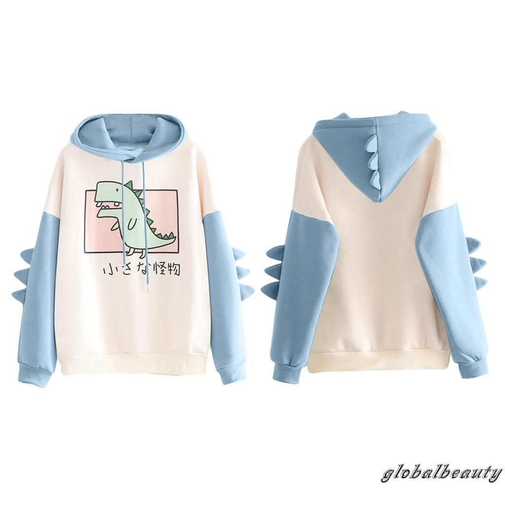 Áo hoodie tay dài in hình khủng long thời trang cho nữ