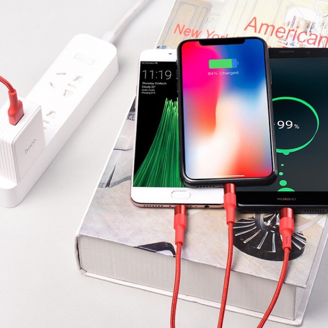 [Mã 2404EL10K giảm 10K đơn 20K] CÁP SẠC ĐA NĂNG 3 ĐẦU HOCO X26 LIGHTNING + MICRO USB + TYPE-C