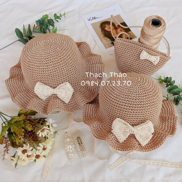 Mũ đôi cho mẹ và bé bằng sợi thô