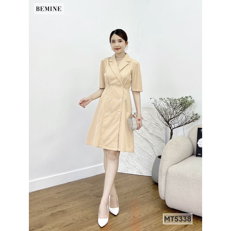 Đầm cổ vét đính nút tùng BEMINE MT5338