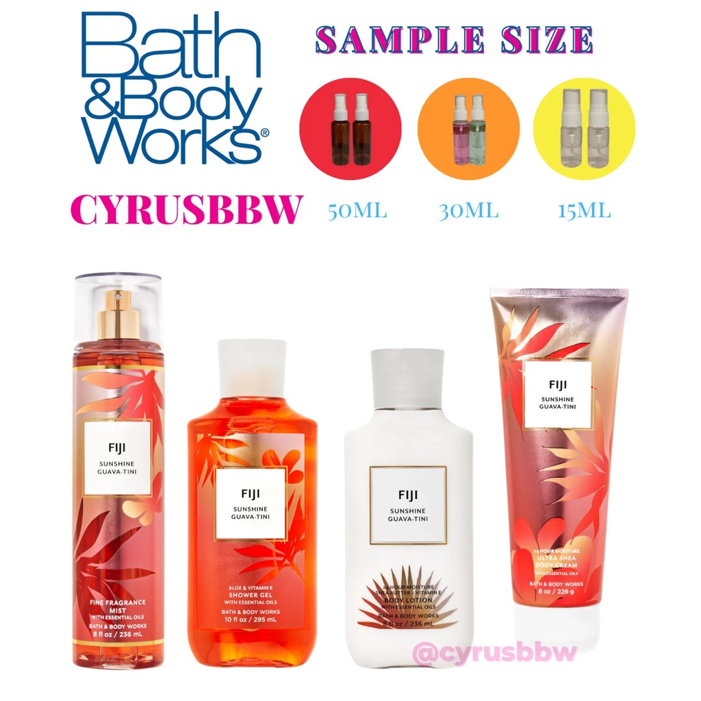 Bộ Sản Phẩm Mist Xịt Toàn Thân, Gel Tắm, Lotion Dưỡng Thể Bath &amp; Body Works Fiji Sunshine Guava-Tini Từ Mỹ