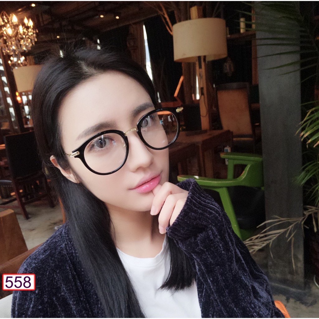 Gọng kính cận nữ T558 mắt kính tròn chất liệu kim loại không gỉ phù hợp với nhiều khuôn mặt