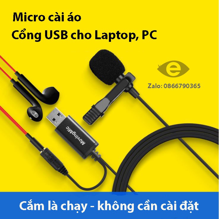 Micro cài áo chân USB Moving mic UL1/UL1 pro cho Laptop, PC