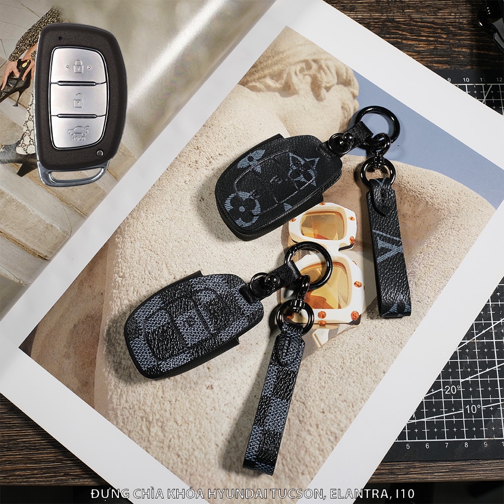 Đựng smartkey Hyundai Tucson Elantra i10 i20 i30 handmade da thật HB3V AD có tay cầm