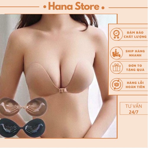 Áo dán silicon nâng ngực chống nước siêu dính Hana LOẠI 1 - Áo bra dán tạo khe cài trước đệm dày đi biển màu da màu đen