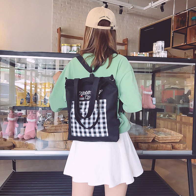 Túi Vải Tote Fashion Đeo Chéo, Đen Bên, Balo