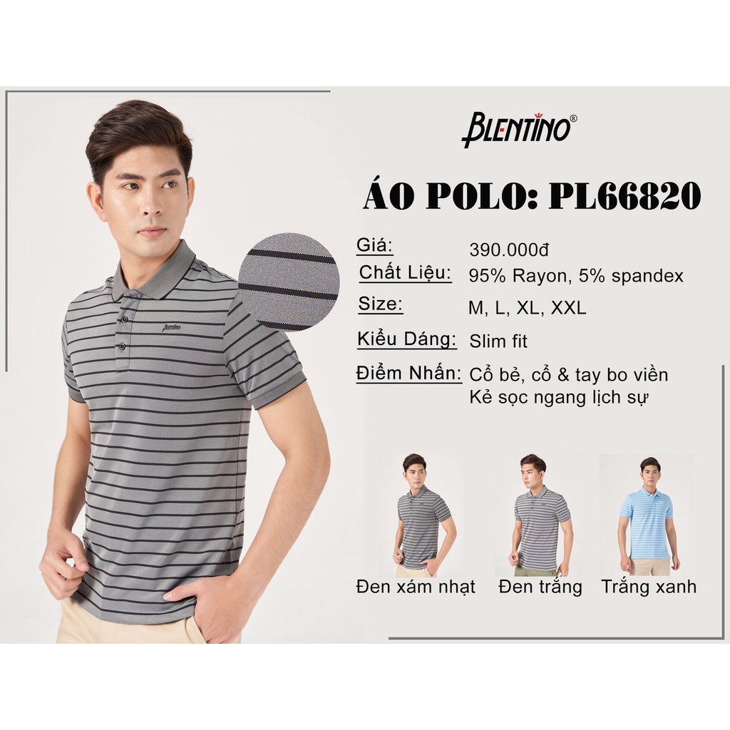 Áo Polo Nam Blentino Dệt Vi Tính Kể Sọc 95% rayon PL66820