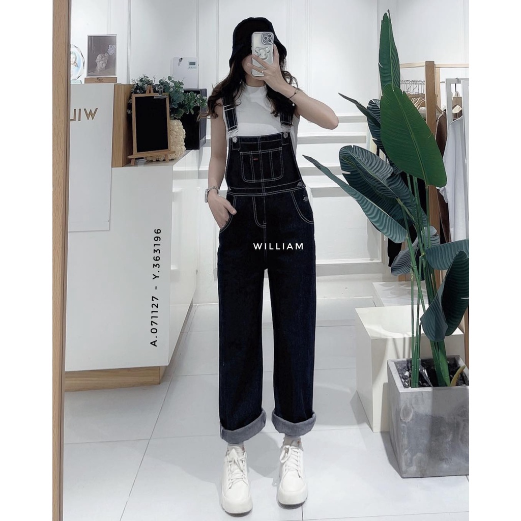 Quần yếm jean suông chỉ nổi