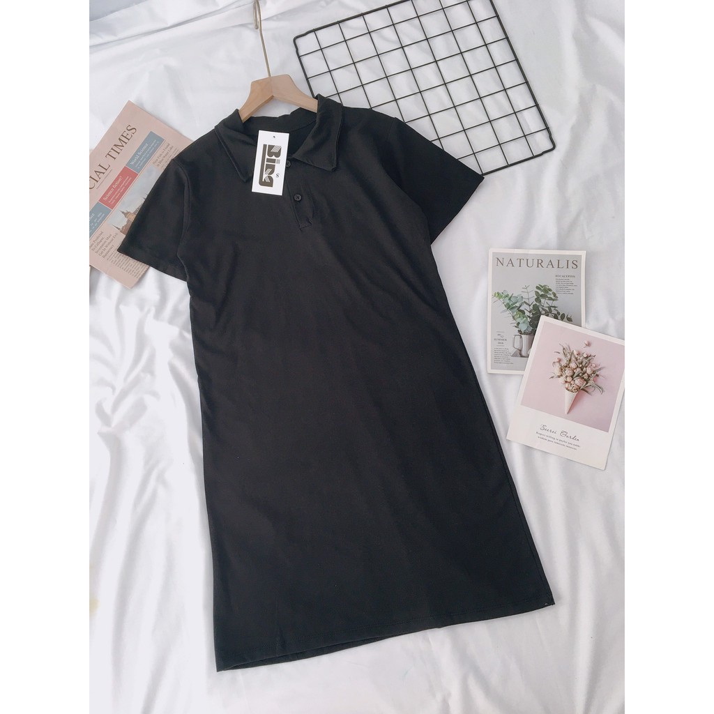 Đầm Polo nữ màu paster cúc ngực Bingshop