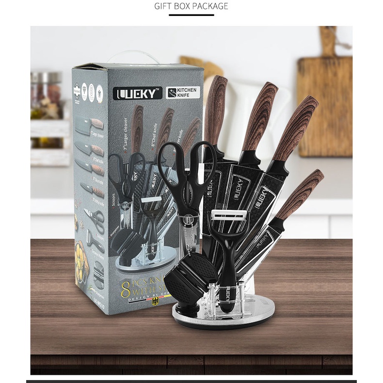 Bộ dao nhà bếp 8 món KHALIK LUCKY-LK-08 không gỉ - chống dính - có 2 màu cán lựa chọn