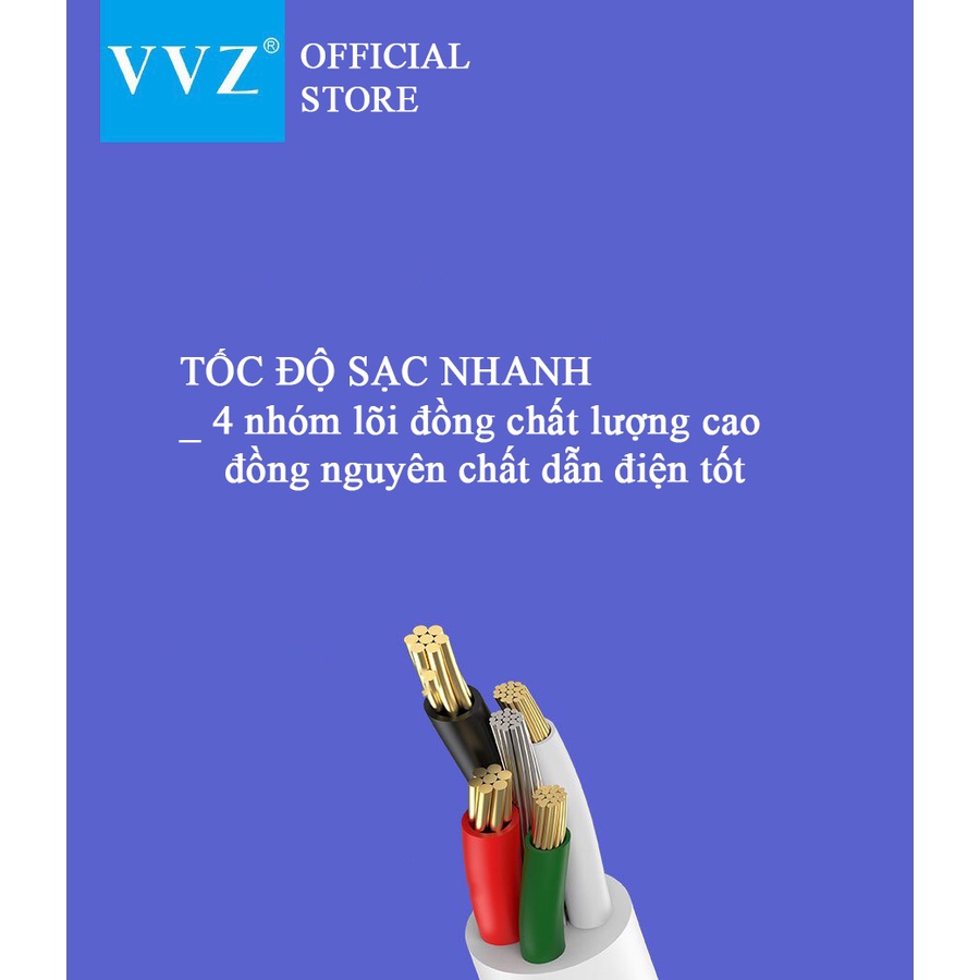 Dây Cáp Sạc Nhanh 2A Bọc Dù Chính Hãng VVZ Lingtning/Type C/Micro/1M/2M Bảo Hành 12 Tháng Lỗi 1 Đổi 1
