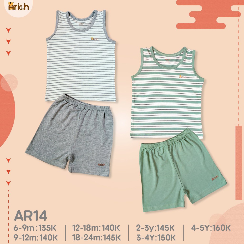 [Mã SKAMCLU8 giảm 10% cho đơn từ 100K] Ba lỗ sọc mới nhất SỢI TRE ARICH size 6M-5Y