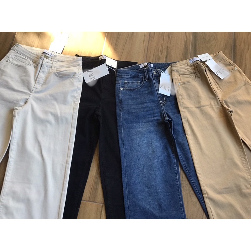 Quần jean suông dài 100cm nữ Z.a.r.a,cạp cao ngang rốn hot trend 4 màu trắng,kem,jean,đen-hàng xuất