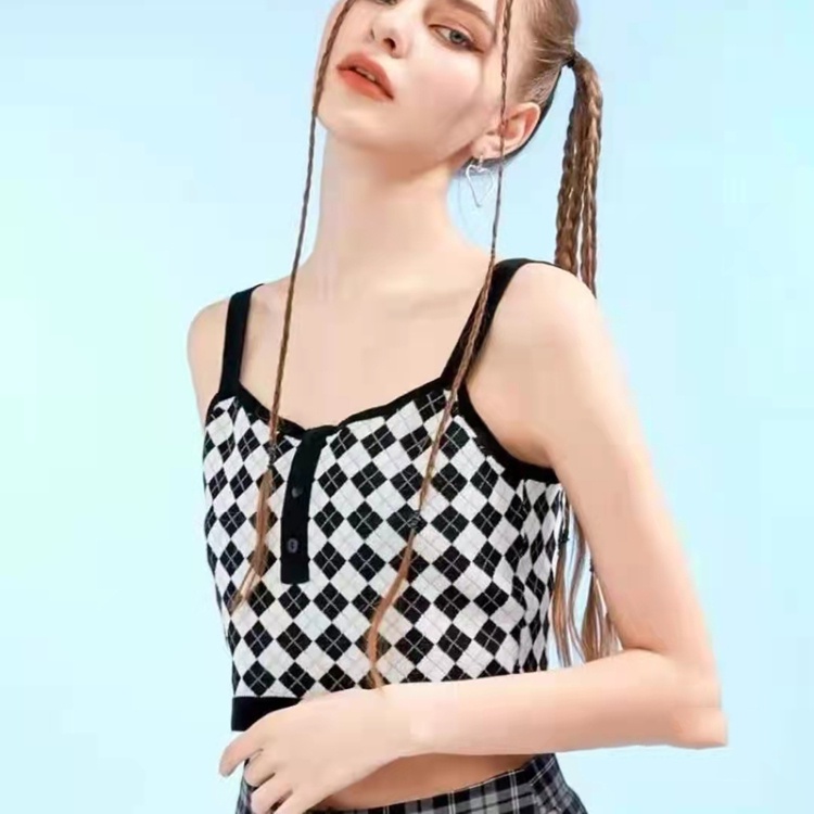 DUNEA Áo Hai Dây Lưng Cao Đính Đá Phong Cách Retro Cho Nữ