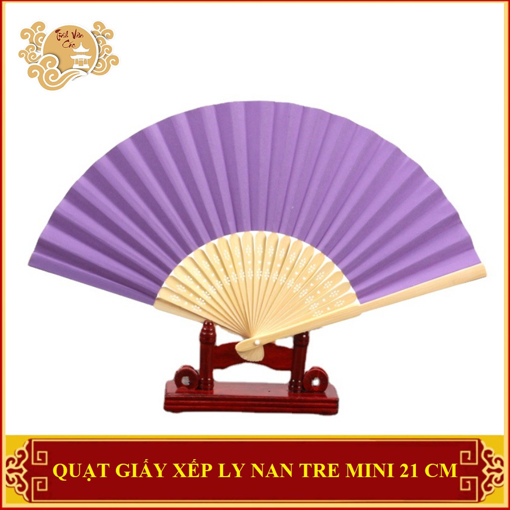 .Quạt giấy xếp ly nan tre mini Tĩnh Vân Các màu tím