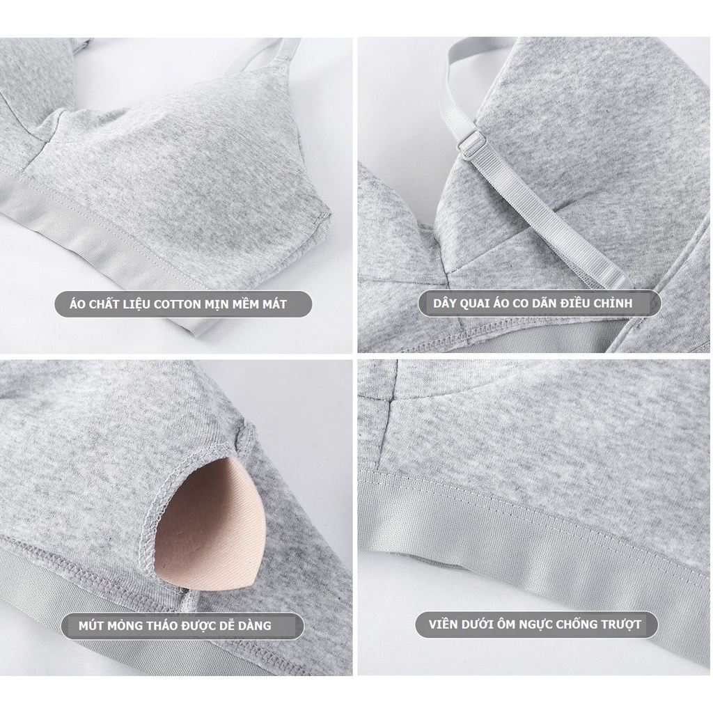 Áo Bralette cotton mịn mút mỏng tháo được có móc cài sau mặc mát BRA11_NuciFera