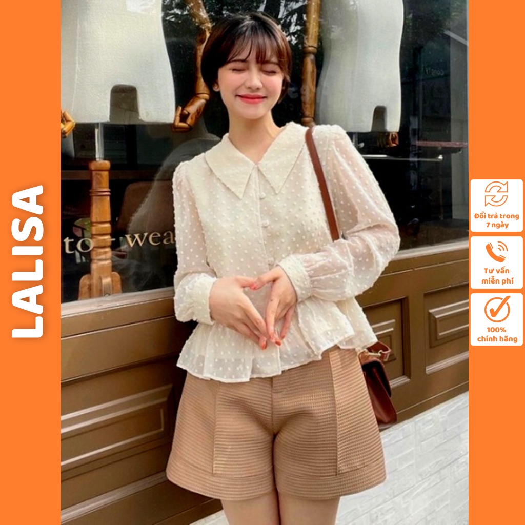 Quần đùi nữ LALISA quần short Ống Rộng Nữ Thiết Kế Lưng Cao Kiểu Hàn Quốc Phù Hợp Đi Chơi Hai Màu Đen, Nâu QD008