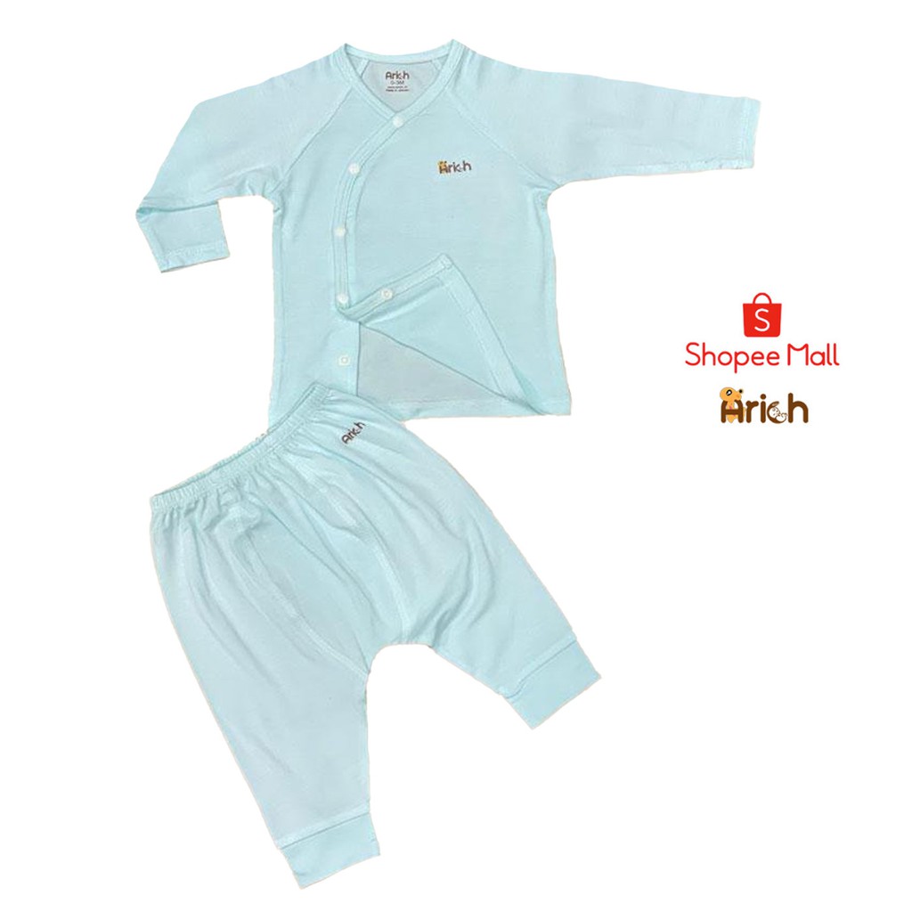 Bộ quần áo cài lệch Arich vải sợi tre màu trơn (size 0-3 tháng đến 12-18 tháng)