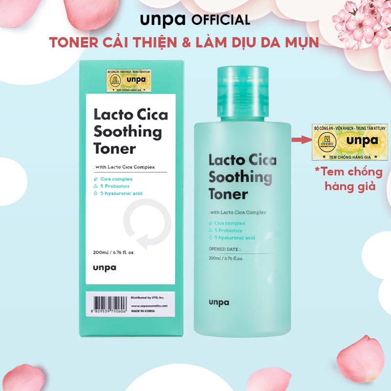 Nước Hoa Hồng Cải Thiện Da Mụn Và Làm Dịu Da Unpa Lacto Cica Soothing Toner 200ml