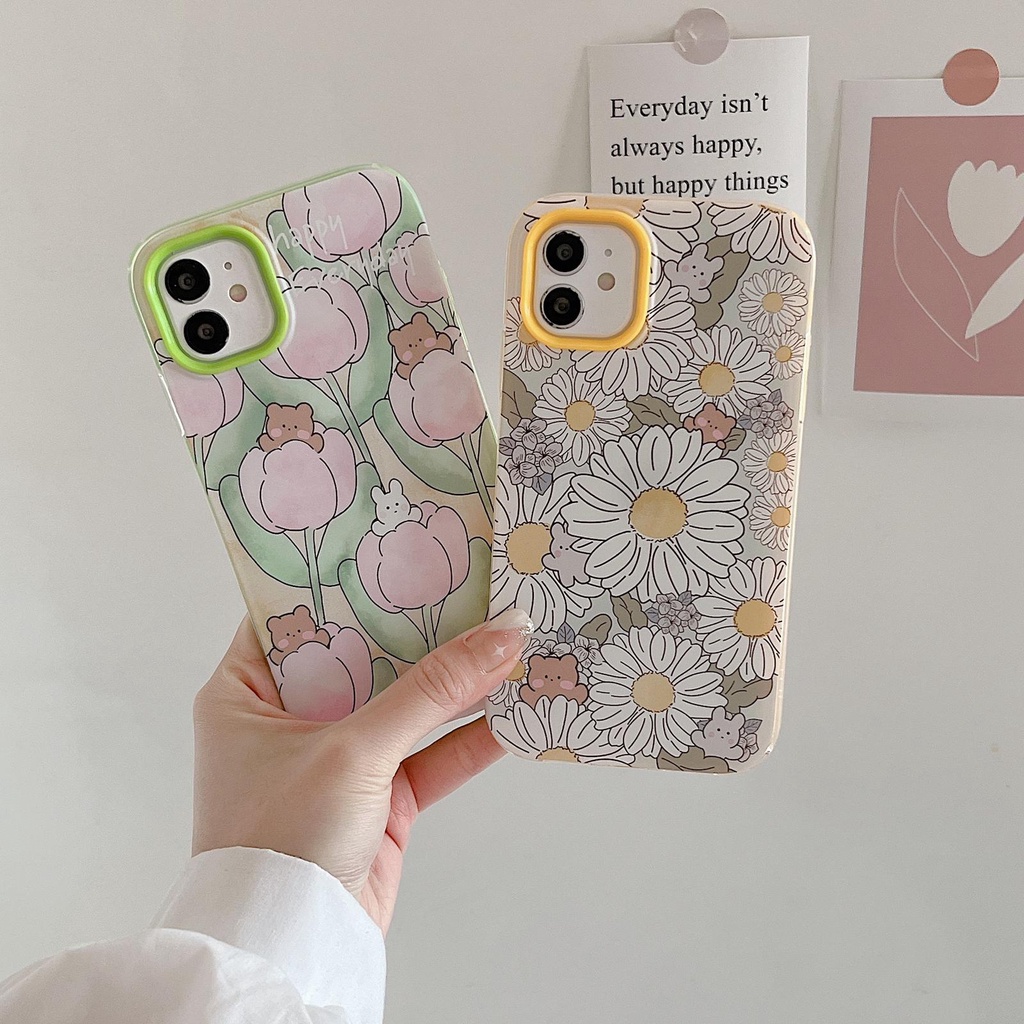 Ốp Điện Thoại Tpu Silicon Dày Mềm Chống Sốc Hình Hoa Cúc 3 Trong 1 Cho iPhone 13 12 11 Pro Max XR 8 7 Plus