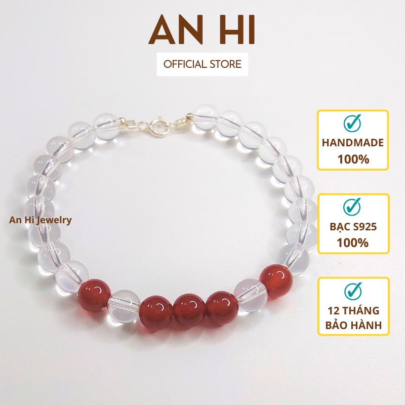 Vòng Tay Đá Phong Thủy Carnelian, Clear Quartz, Vòng Tay Bạc Nam, Nữ, Quà Tặng Gia Đình, Sinh Nhật - AN HI