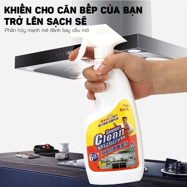 Dung Dịch Tẩy Rửa Dầu Mỡ Nhà Bếp Và Máy Hút Mùi SUPER CLEAN 500ML DOKEY99