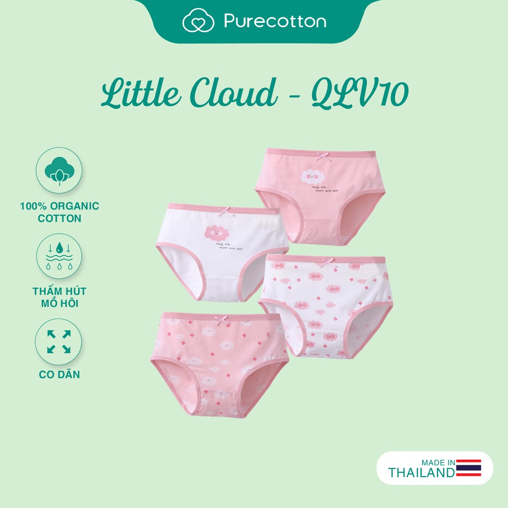 Combo 4 quần lót bé gái Purecotton chất liệu cotton cao cấp dáng tam giác PC034