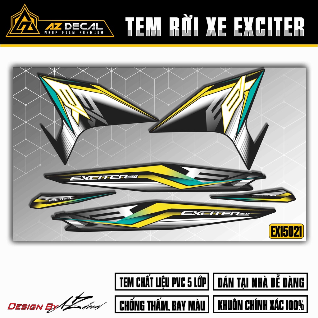 Decal Rời Xe Exciter Mẫu Chữ EX Cách Điệu | 2EX15021 | Tem Chế Dán Xe EX150 Chất Liệu Chống Thấm Nước, Chống Bay Màu