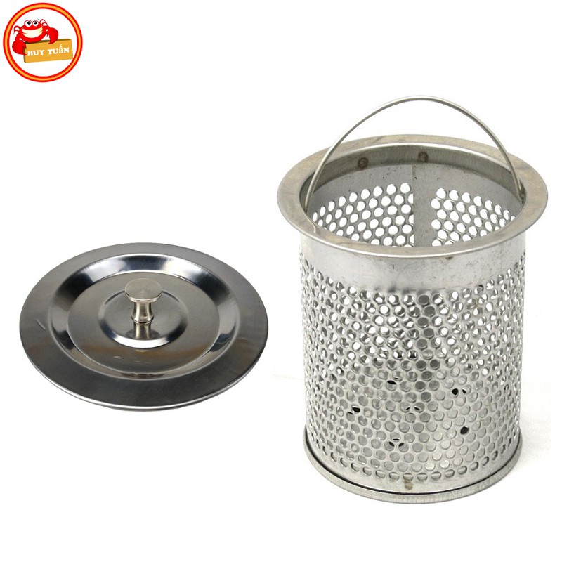 Bộ giỏ lọc và nắp chặn rác bồn rửa chén bằng inox (GVN02)