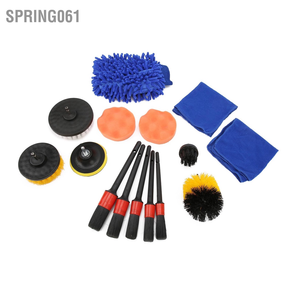 Spring061 15 cái Bộ bàn chải chi tiết ô tô với khoan Khăn đánh bóng Pad rửa Mitt cho bánh xe Bảng điều khiển động cơ