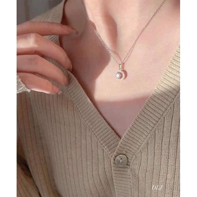 Dây chuyền nữ THJ - Dây mặt trăng ôm đá nữ tính , kiểu dáng nhẹ nhàng chuẩn bạc ta
