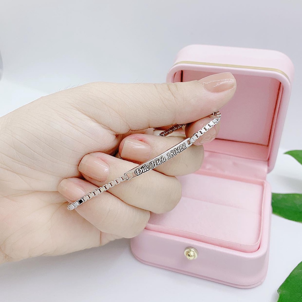 Vòng tay đôi thanh bạc cao cấp S925, Lắc tay cặp miễn phí khắc chữ theo yêu cầu - Tiệm bạc Pansy