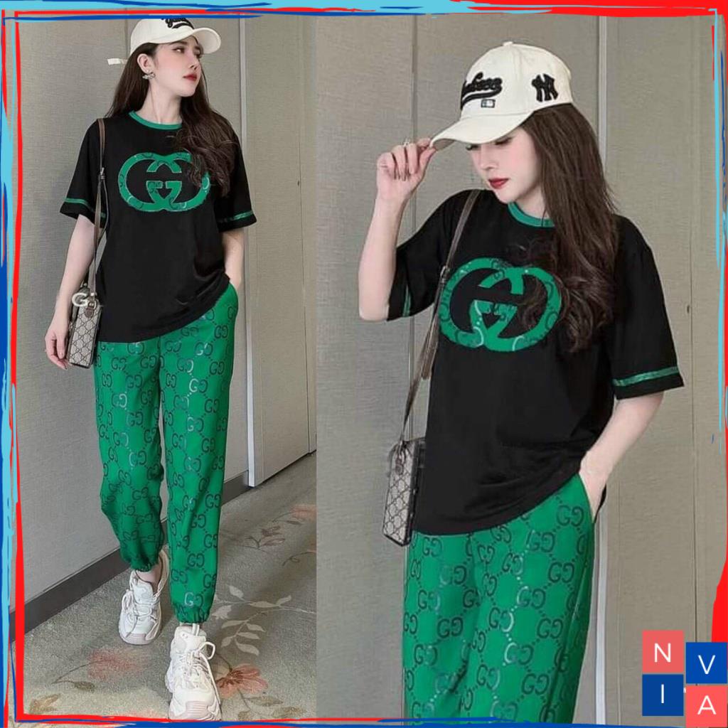 Set đồ nữ bigsize đi chơi sang chảnh mùa hè co giãn NIVA Quần áo nữ thể thao cotton form rộng quần dài jogger bo thun