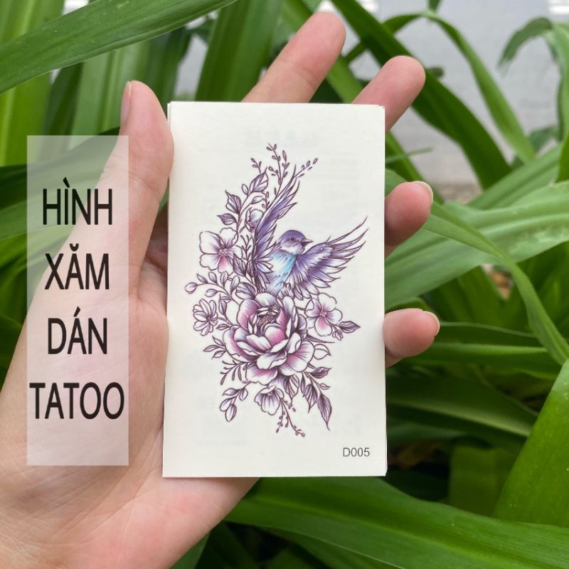 Hình xăm chim chóc hoa lá d05 size nhỏ &lt; 10x6cm. Tatoo dán tạm thời