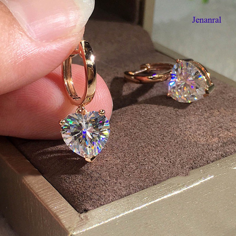 Khuyên Tai Dạng Vòng Mạ Vàng Hồng 18k 1ct Hình Trái Tim Đính Đá Thời Trang Cho Nữ