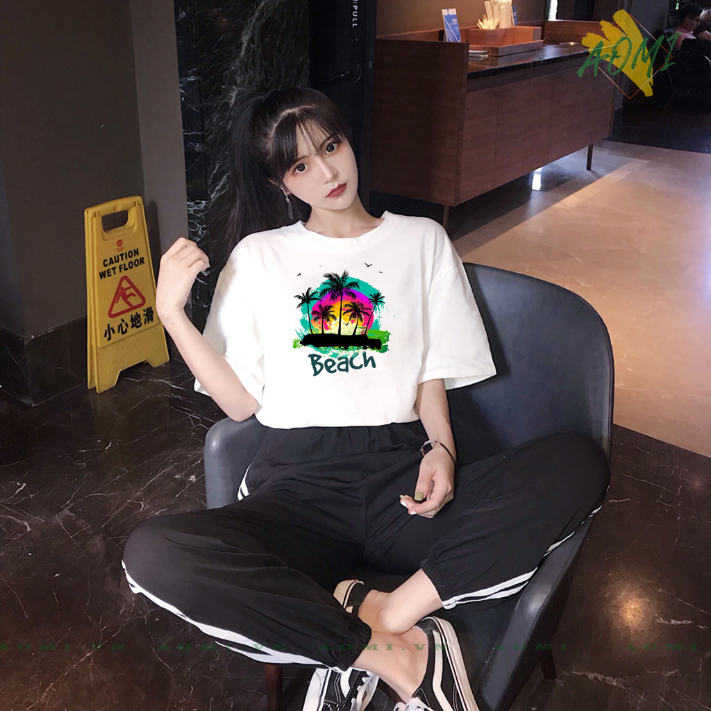 ÁO THUN UNISEX AOMI BEACH HOT ĐI BIỂN PHÔNG NAM NỮ GIA ĐÌNH CẶP ĐÔI CÓ SIZE TRẺ EM AOMIVN