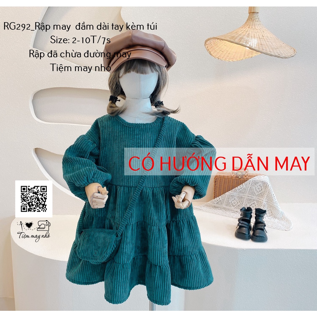 RG292_Rập giấy may đầm dài tay kèm túi đeo cho bé