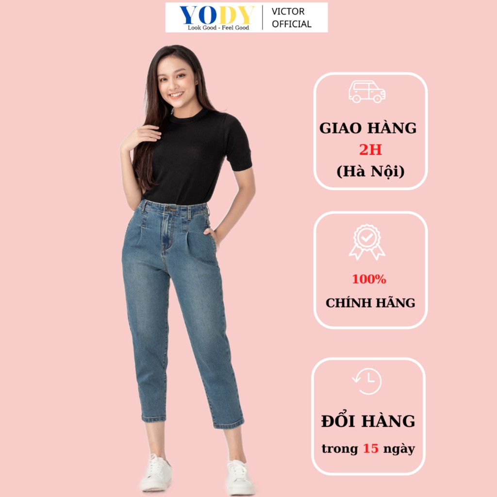Quần Jean Baggy Nữ YODY Cạp Liền Trơn Lưng Cao Co Giãn Tốt Tôn Dáng Mã SP QJN3076