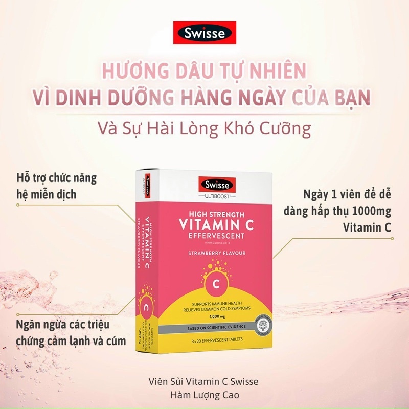 Viên sủi vitamin c 1000mg hàm lượng cao - swisse sigh strength vitamin C effervescent 1000mg hộp 3 tuýp x 20 viên úc
